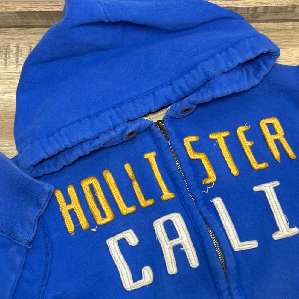 Hollister Cali Logo Full Zip Fleece Hoodie Long Sleeve Mens XL Blue READ - Picture 1 of 8